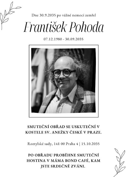 Parte číslo 20: Smuteční oznámení od Pohřebních průvodců (šablona parte, vzor)