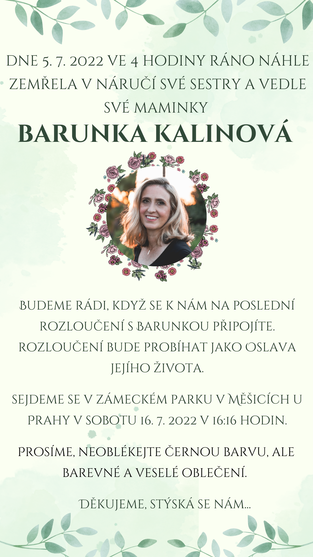 Parte číslo 16: Smuteční oznámení od Pohřebních průvodců (šablona parte, vzor)