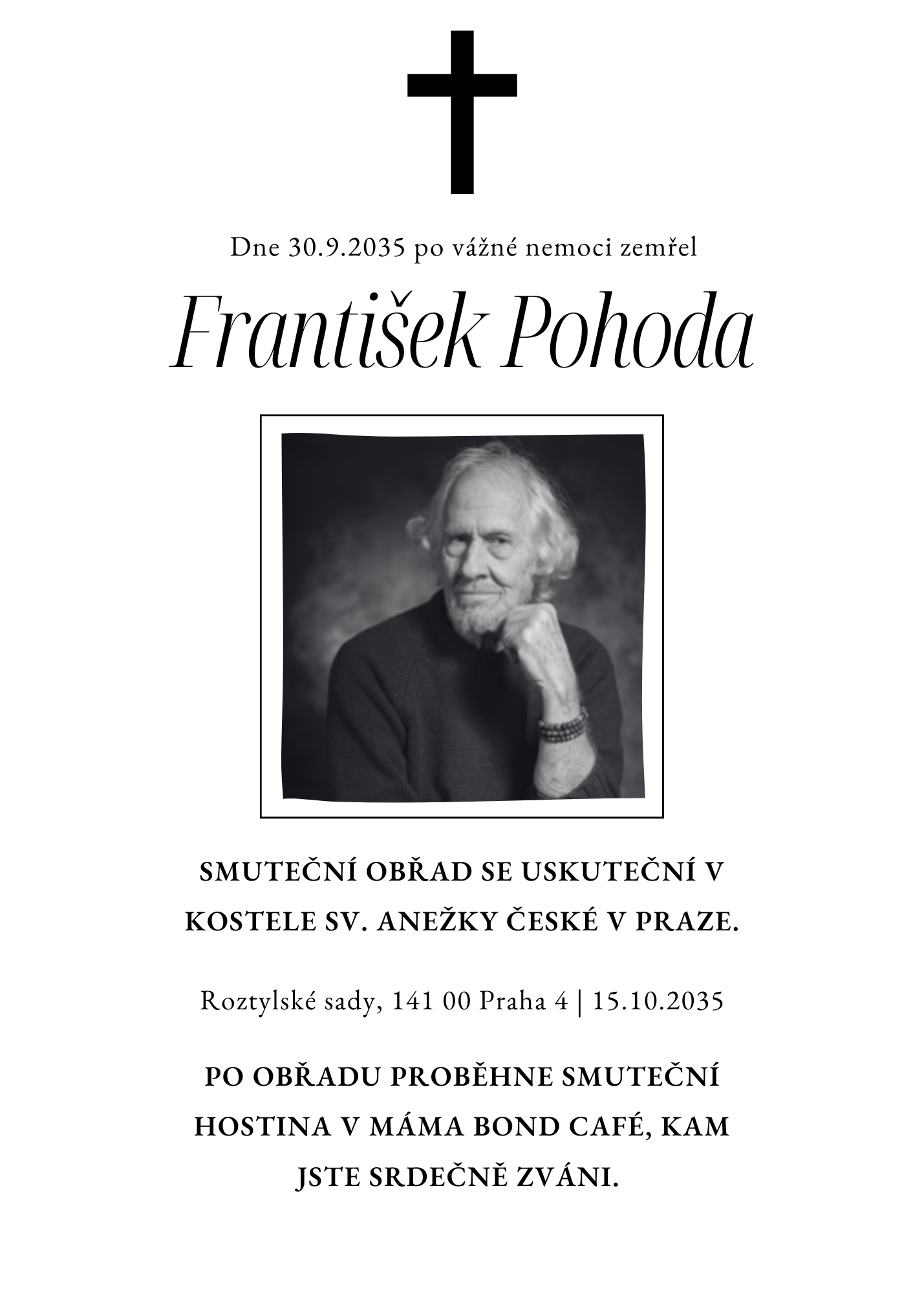 Parte číslo 15: Smuteční oznámení od Pohřebních průvodců (šablona parte, vzor)