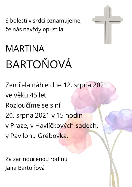 Parte číslo 24: Smuteční oznámení od Pohřebních průvodců (šablona parte, vzor)
