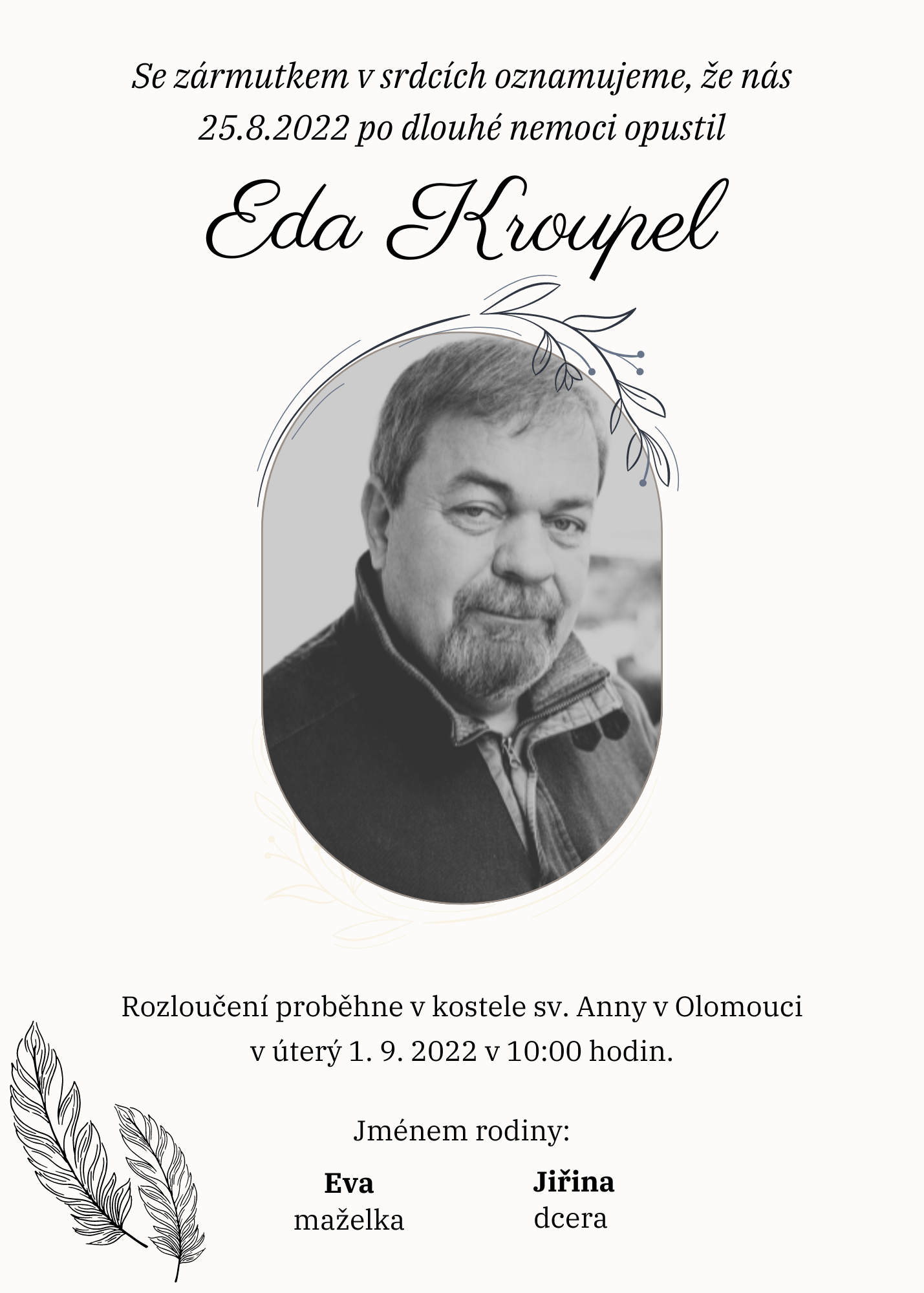 Click to edit image Parte číslo 14: Smuteční oznámení od Pohřebních průvodců (šablona parte, vzor)