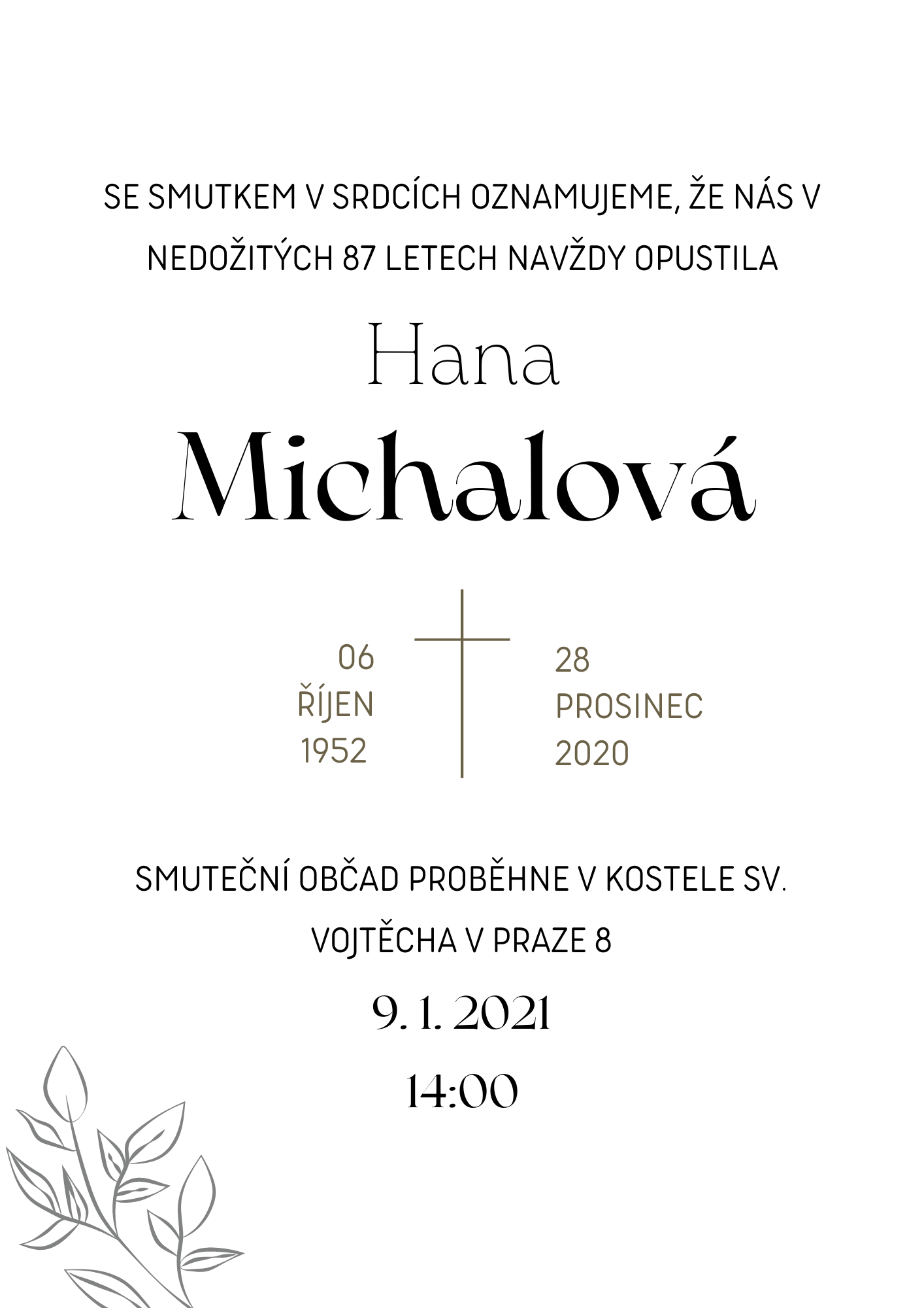 Parte číslo 18: Smuteční oznámení od Pohřebních průvodců (šablona parte, vzor)