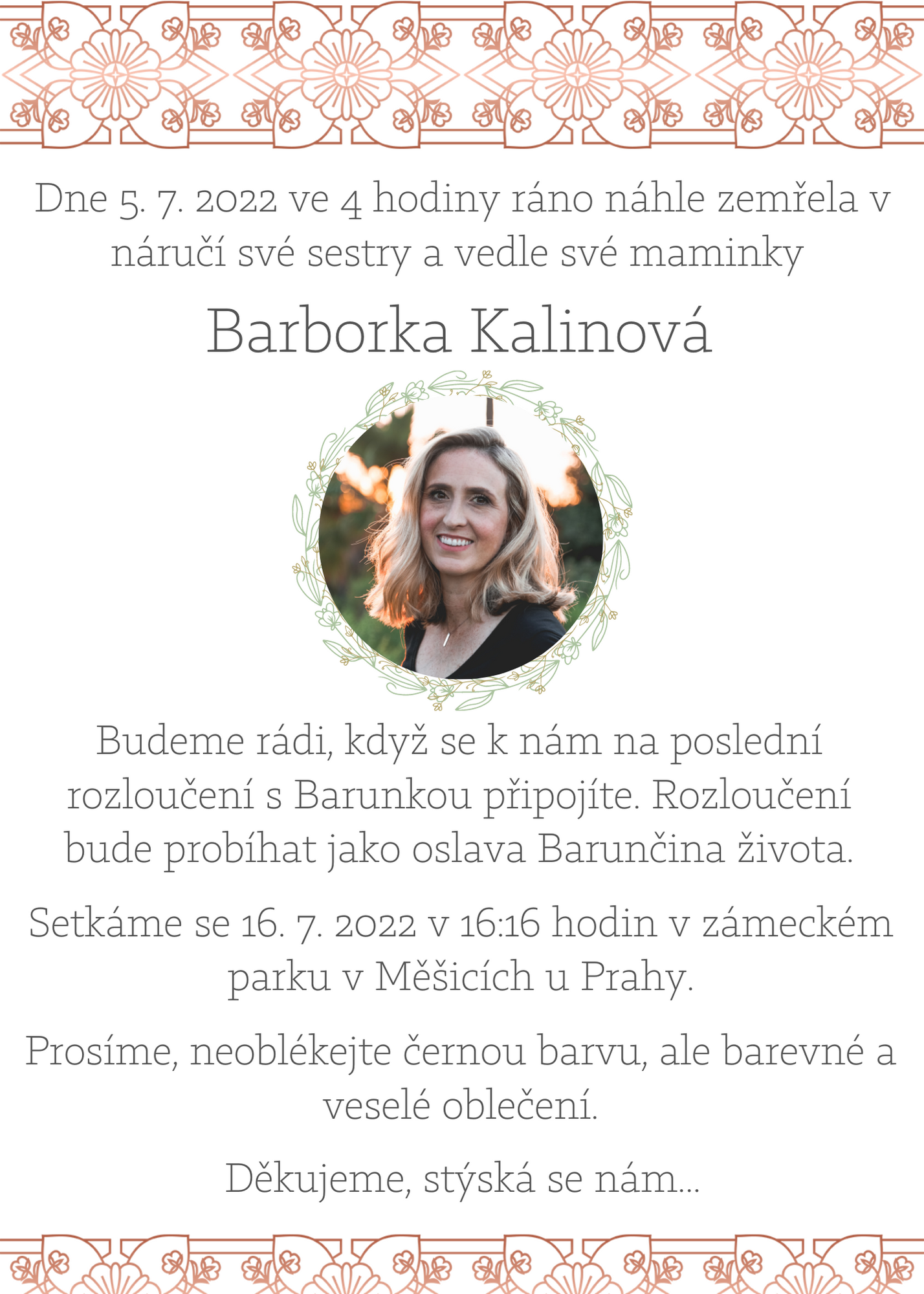 Parte číslo 12: Smuteční oznámení od Pohřebních průvodců (šablona parte, vzor)