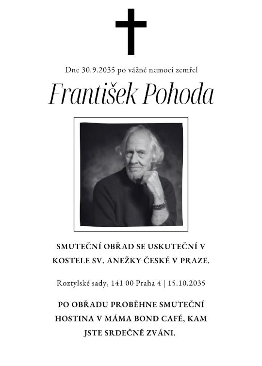 Parte číslo 15: Moderení smuteční oznámení od Pohřebních průvodců (šablona parte, vzor)