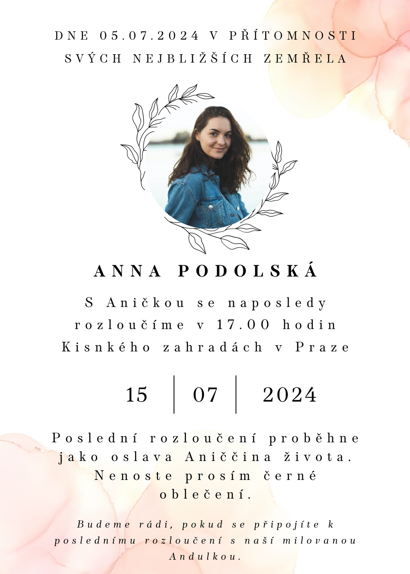 Parte číslo 19: Smuteční oznámení od Pohřebních průvodců (šablona parte, vzor)