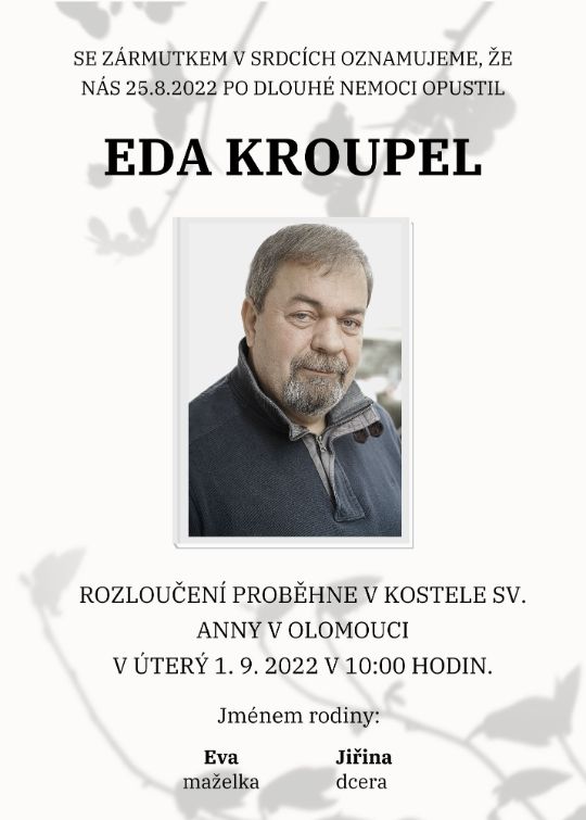 Parte číslo 22: Moderní smuteční oznámení od Pohřebních průvodců (šablona parte, vzor)