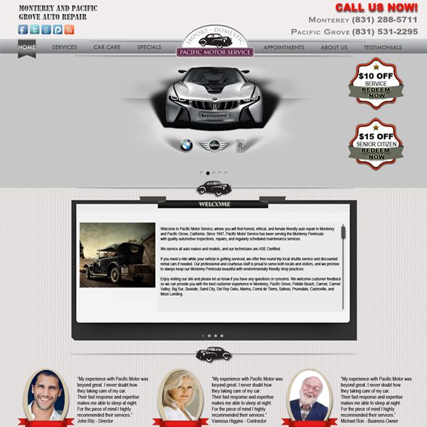 Project: Web Design, Client: Pacific Motor Service - USA