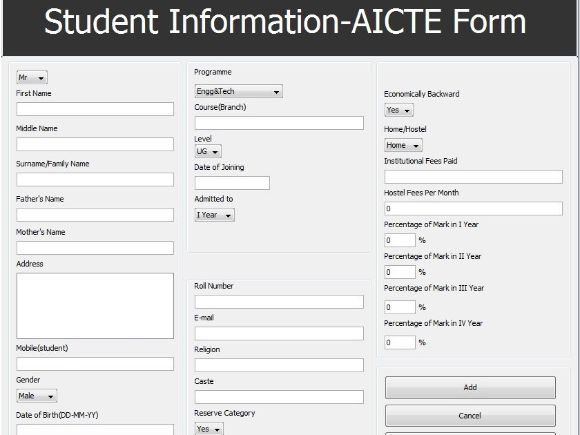 STUDENT INFORMATION – AICTE FORM