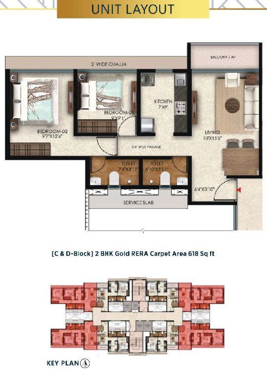 2 BHK - 618- Floor Plans at Yogakshema Residency