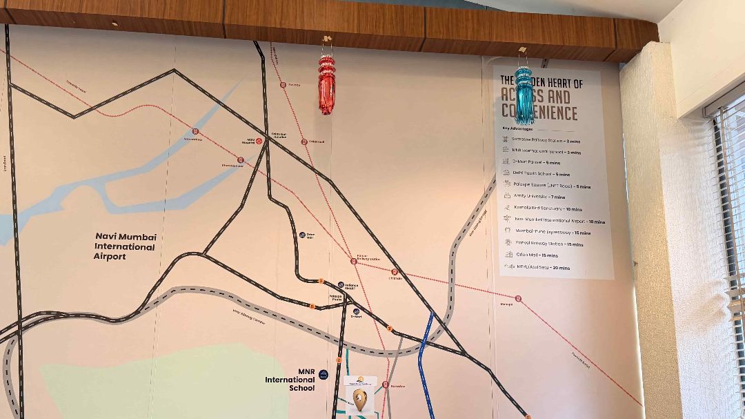 Interior seating area at Yogakshema Residency site office Raigad