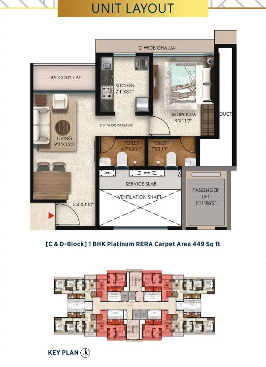 1 BHK Type A floor plan at Yogakshema Residency Panvel