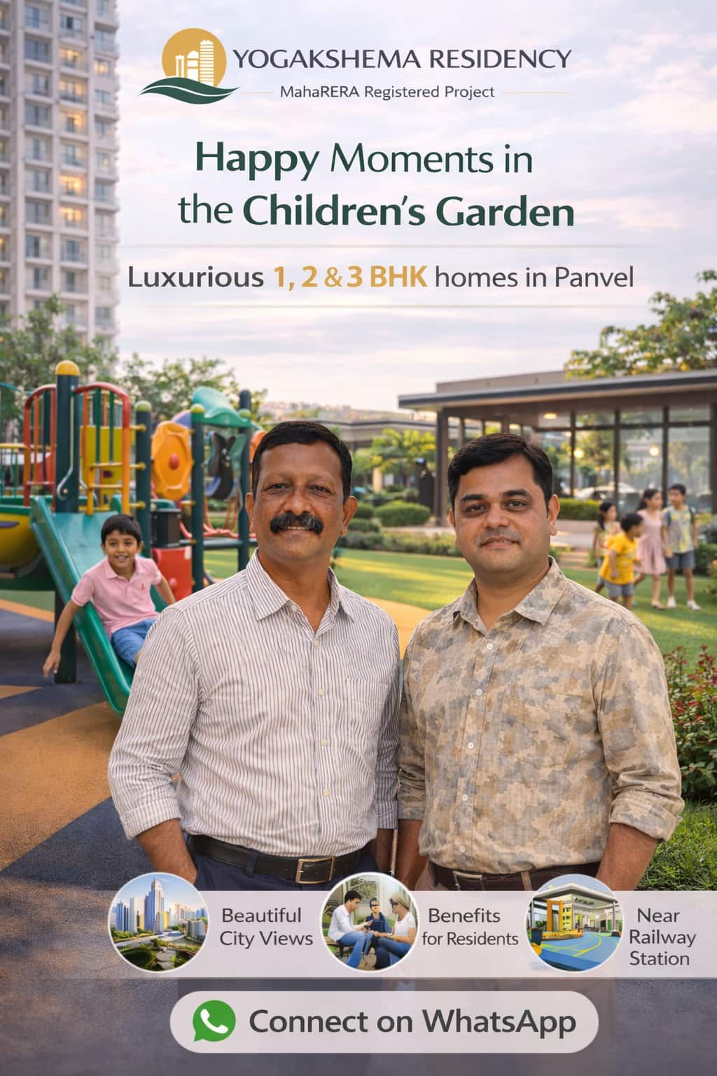 Children play area at Yogakshema Residency Panvel with landscaped garden and family friendly amenities for residents.