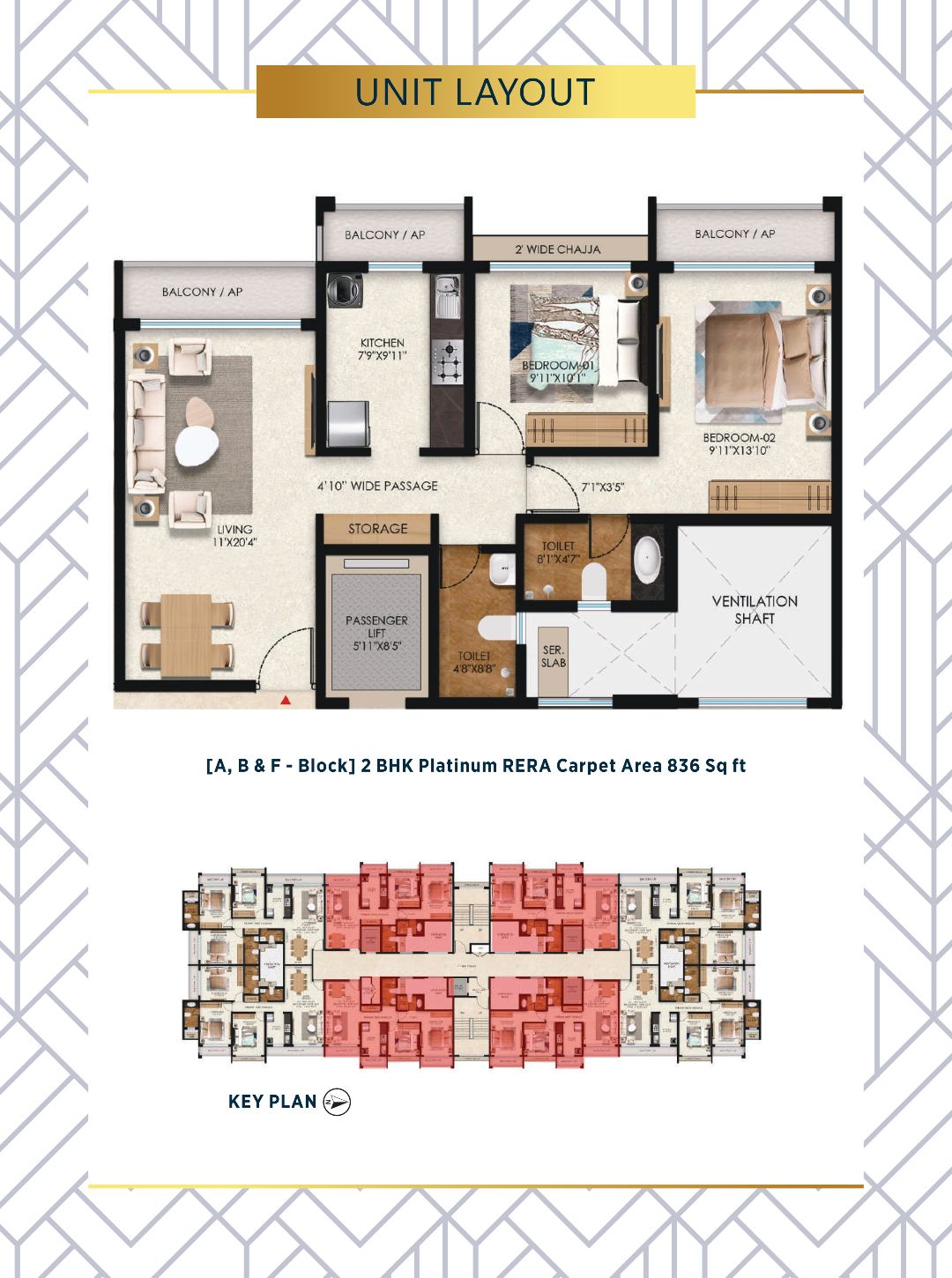 2 BHK Apartments 836 sq. ft. RERA carpet area