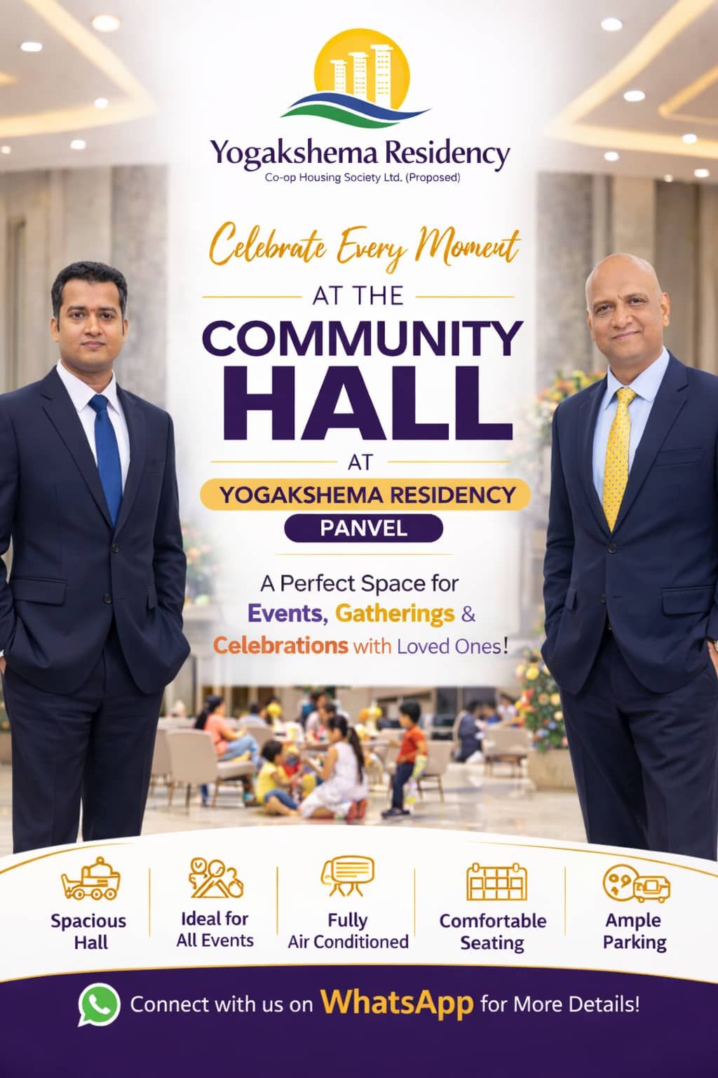 Spacious community hall at Yogakshema Residency Panvel for resident events and gatherings