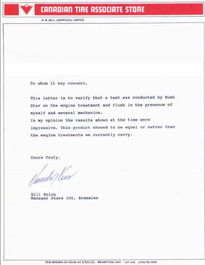 Canadian Tire demonstration letter