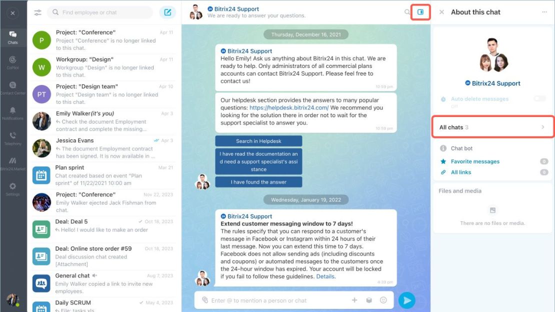 Bitrix24 дэмжлэгтэйгээр харилцан ярианууд үүсгэх