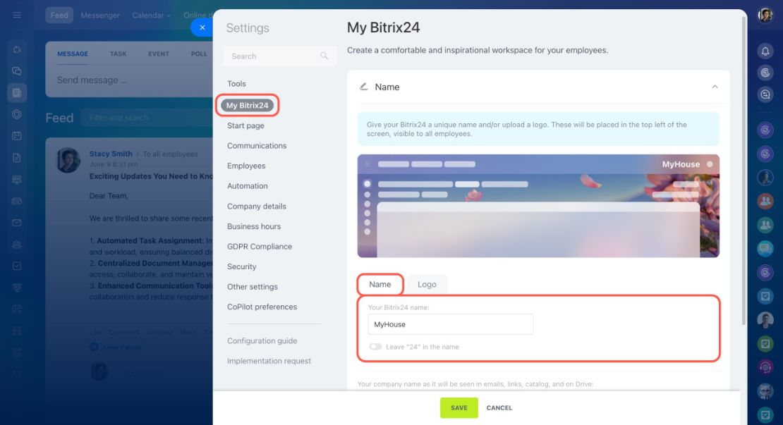 Bitrix24 нэр болон лого өөрчлөх