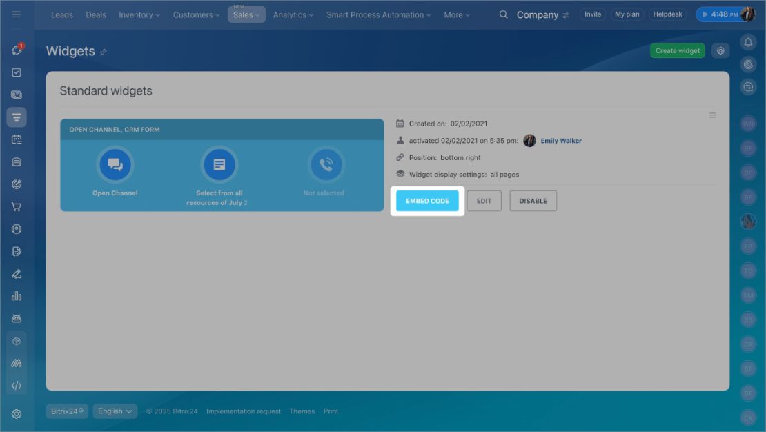 Website Widget устгах