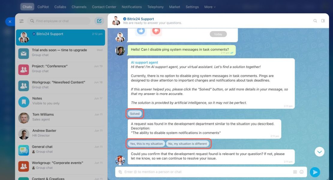 Bitrix24 support чат дахь AI дэмжлэгийн агент