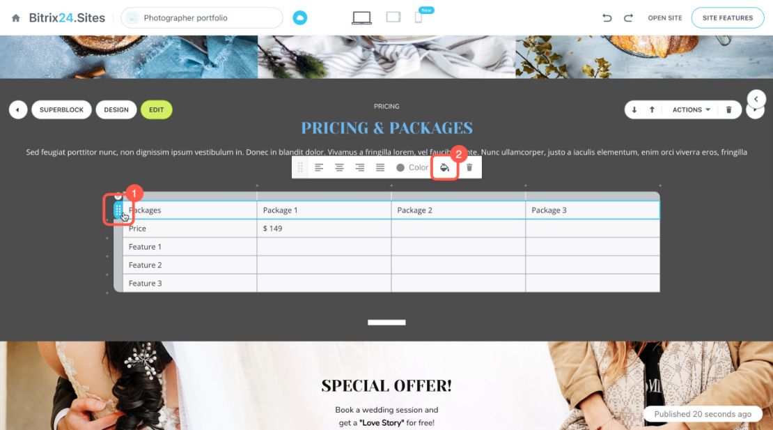 Bitrix24 Sites, Stores болон мэдлэгийн сан дахь хүснэгтүүд