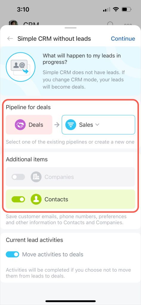 CRM ажиллах горим сонгох