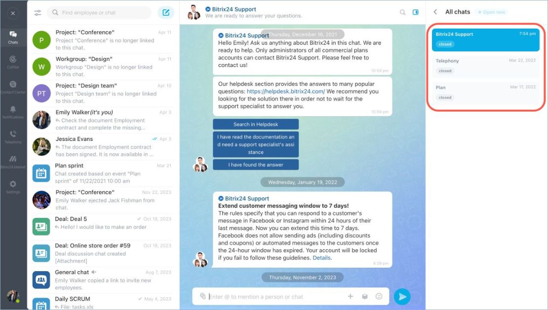 Bitrix24 дэмжлэгтэйгээр харилцан ярианууд үүсгэх