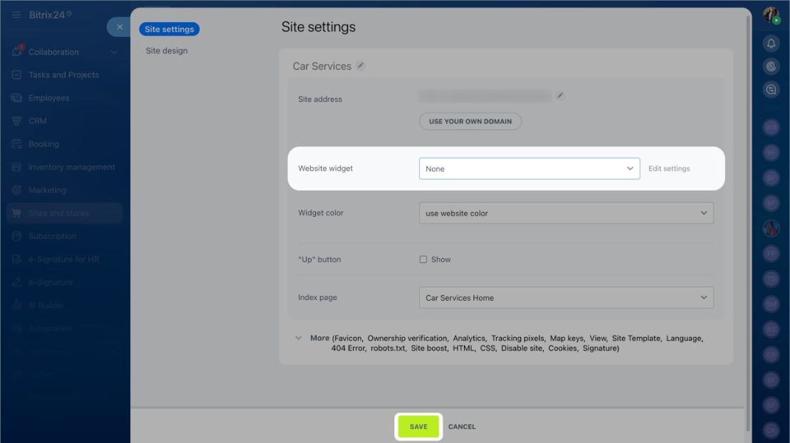 Website Widget устгах