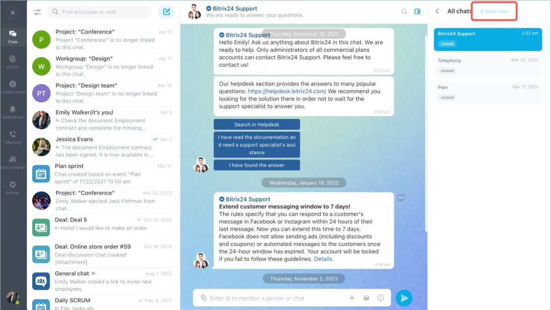 Bitrix24 дэмжлэгтэйгээр харилцан ярианууд үүсгэх