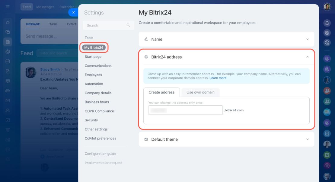 Bitrix24 хаягийг өөрчлөх болон домэйн холбох