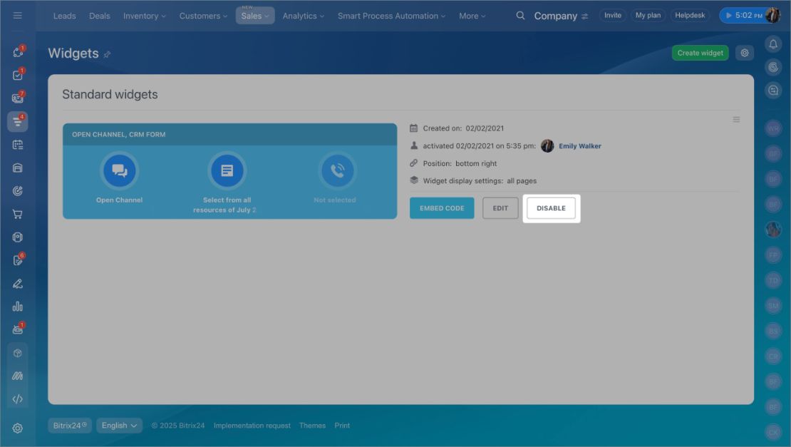Website Widget устгах