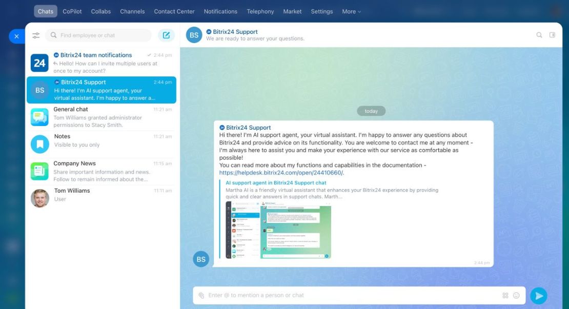 Bitrix24 support чат дахь AI дэмжлэгийн агент