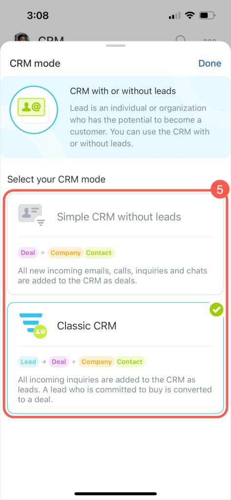 CRM ажиллах горим сонгох