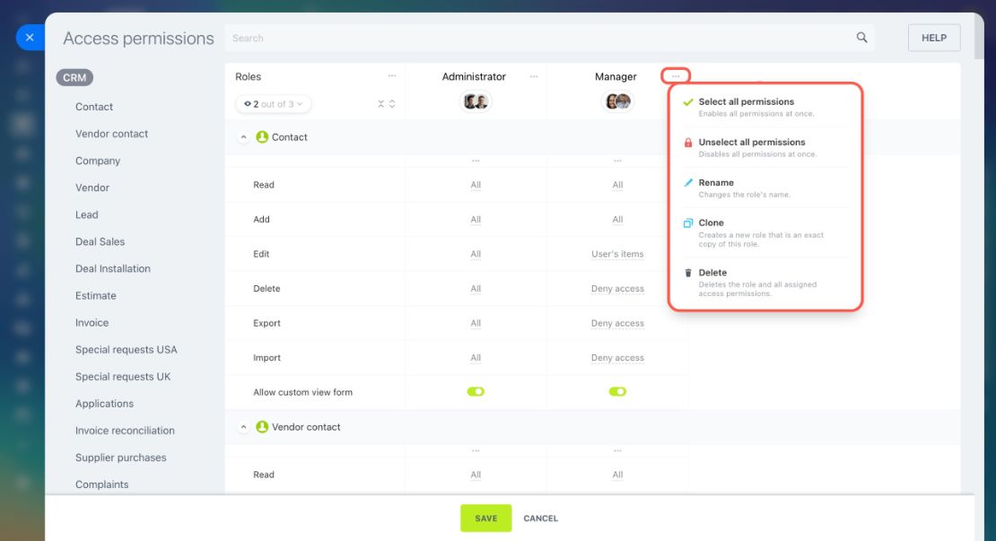 CRM дахь Role-based Access Permissions