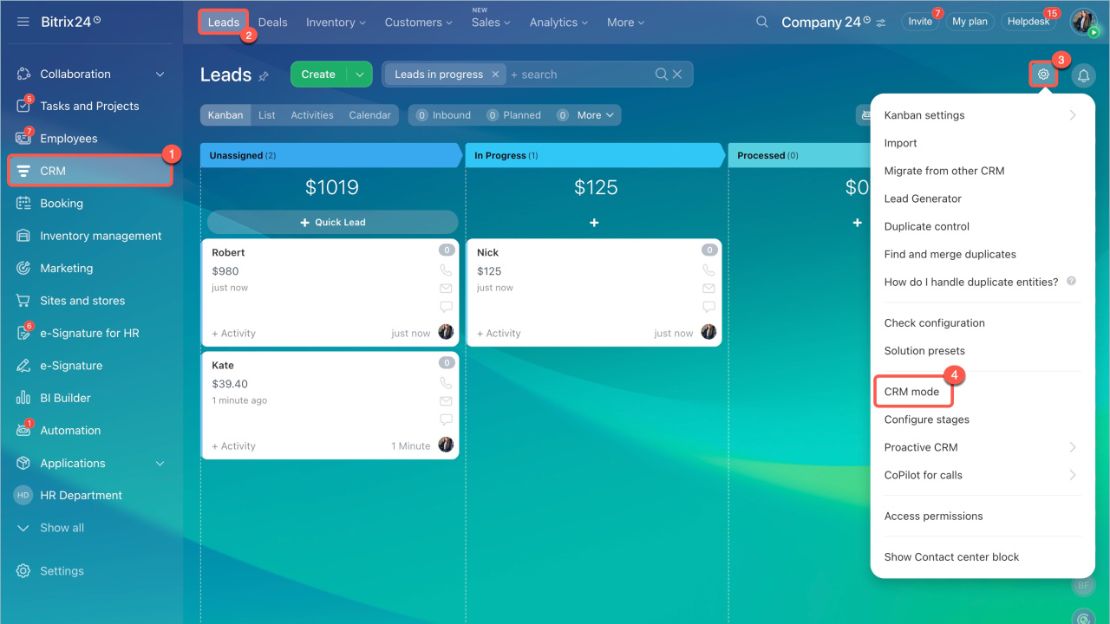 CRM ажиллах горим сонгох