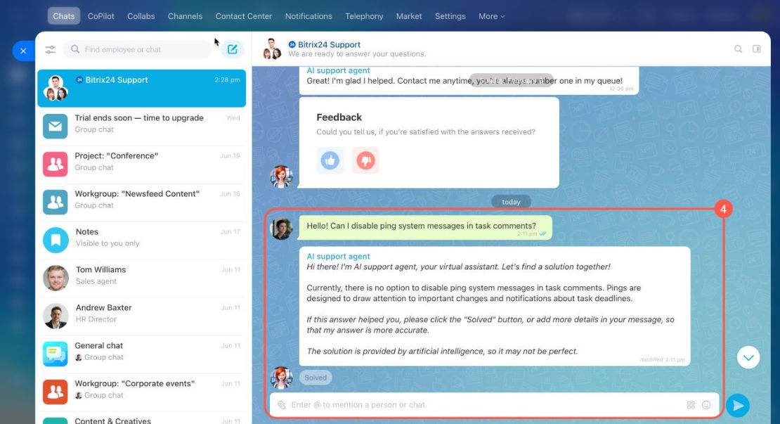 Bitrix24 support чат дахь AI дэмжлэгийн агент