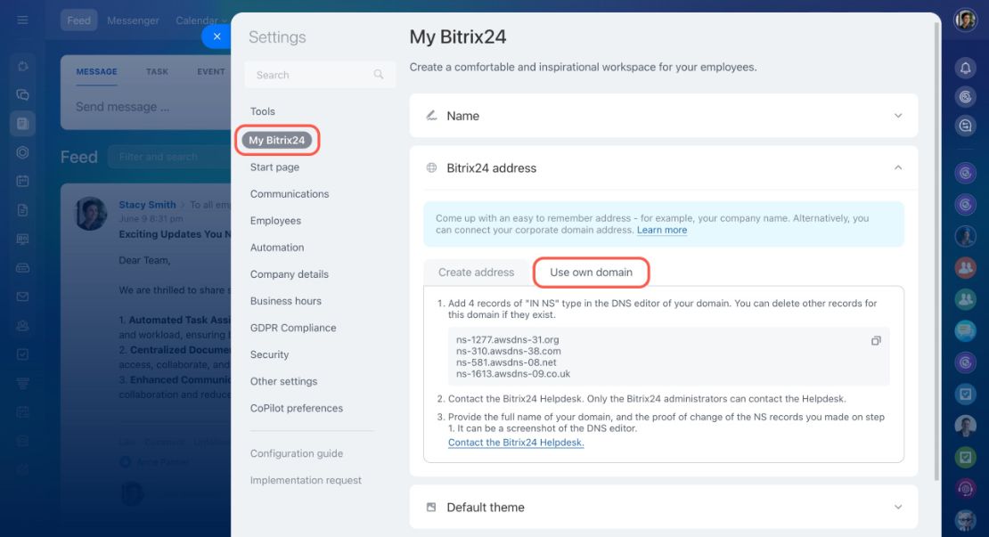 Bitrix24 хаягийг өөрчлөх болон домэйн холбох