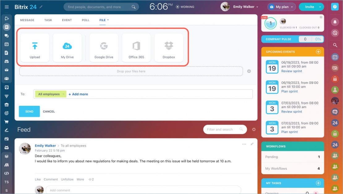 Feed хэсэгт файл үүсгэж, хуваалцах