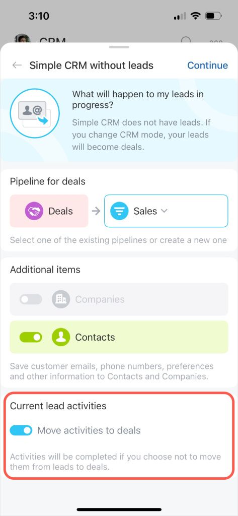 CRM ажиллах горим сонгох