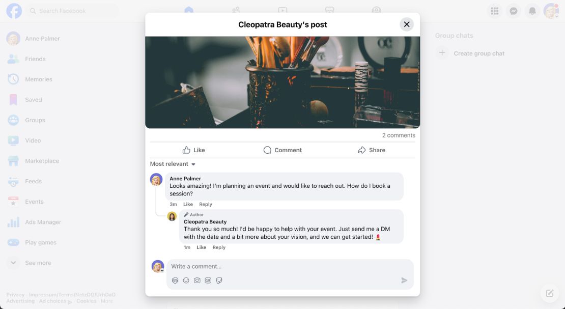 Facebook: Коммент холбох