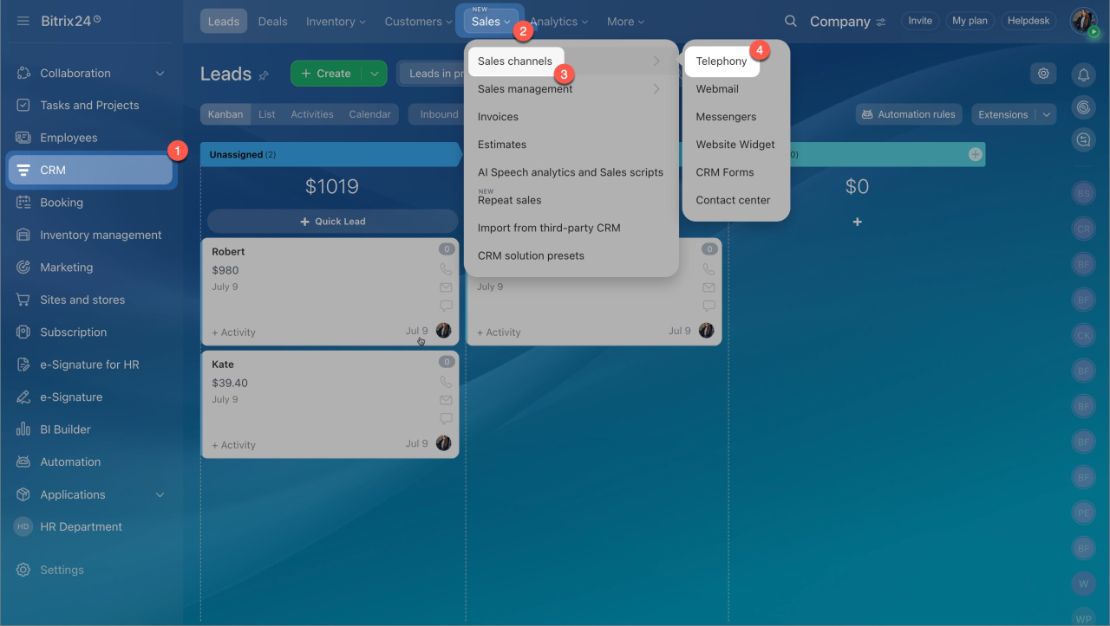Telephony холболтын сонголтууд