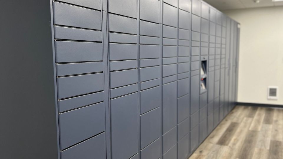 Rows of p,o. box style mailboxes.