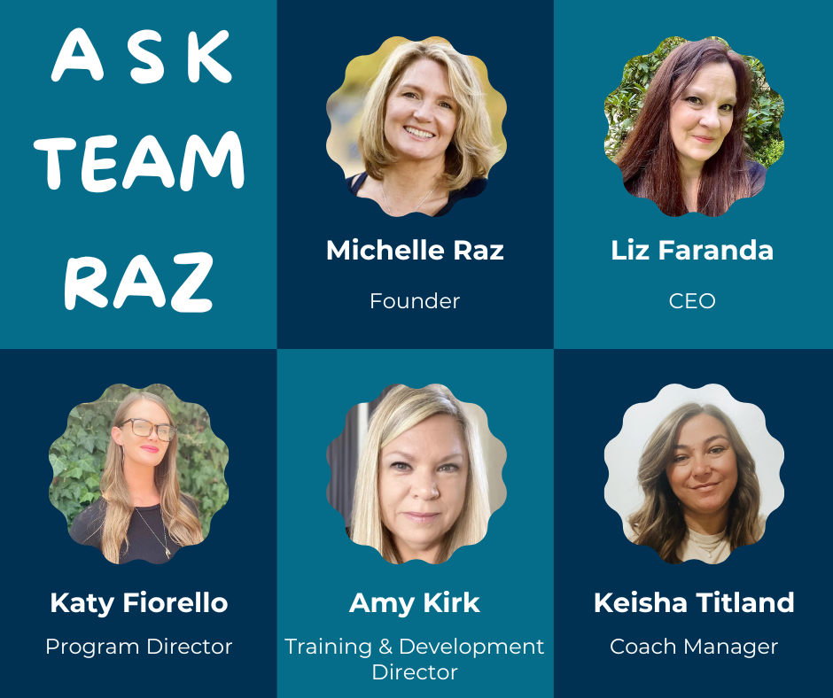 Words, Ask Raz with pictures of the team of top administrators smiling and friendly.