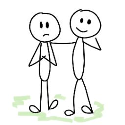 Two stick figures, one with its arm on the other comforting them