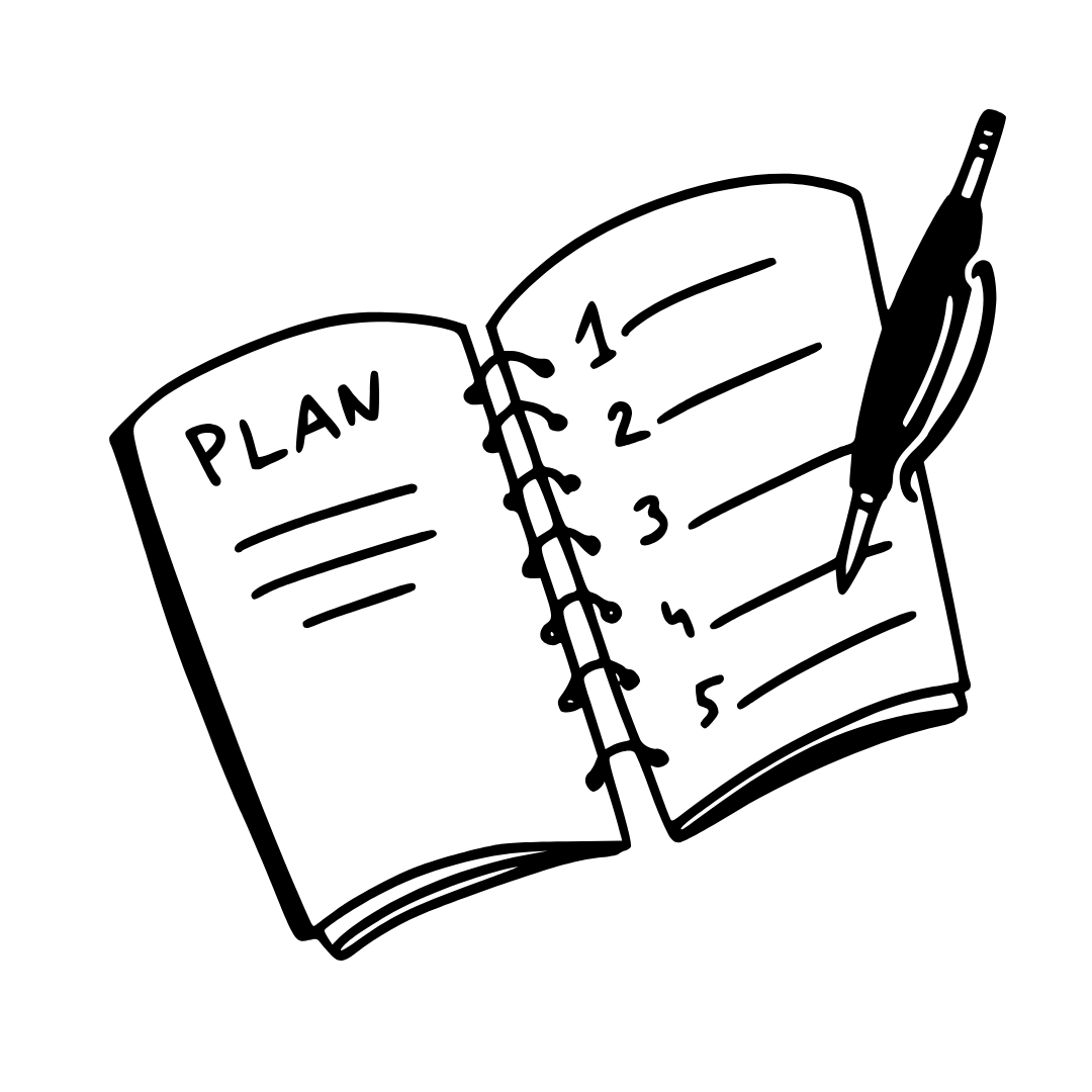 Open planner and colored markers with creative, fun notes and drawn pictures of a daily routine