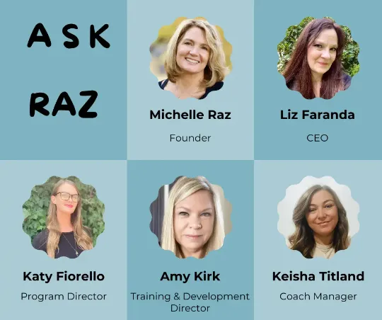 Words, Ask Raz with pictures of the team of top administrators smiling and friendly.