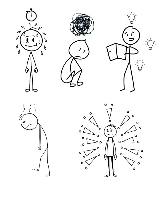 4 stick figures each representing a potential quiz type