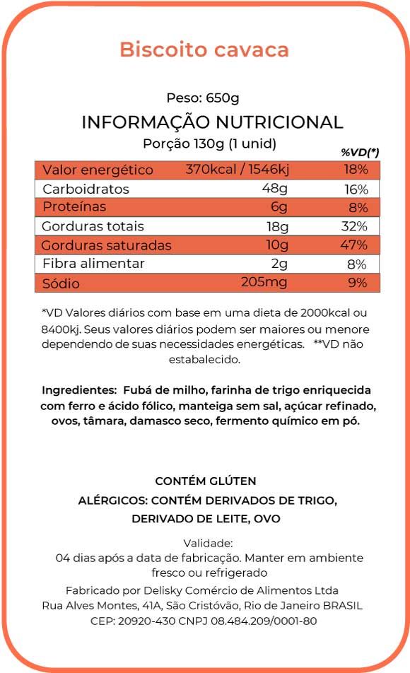 Cavaca - Informação Nutricional