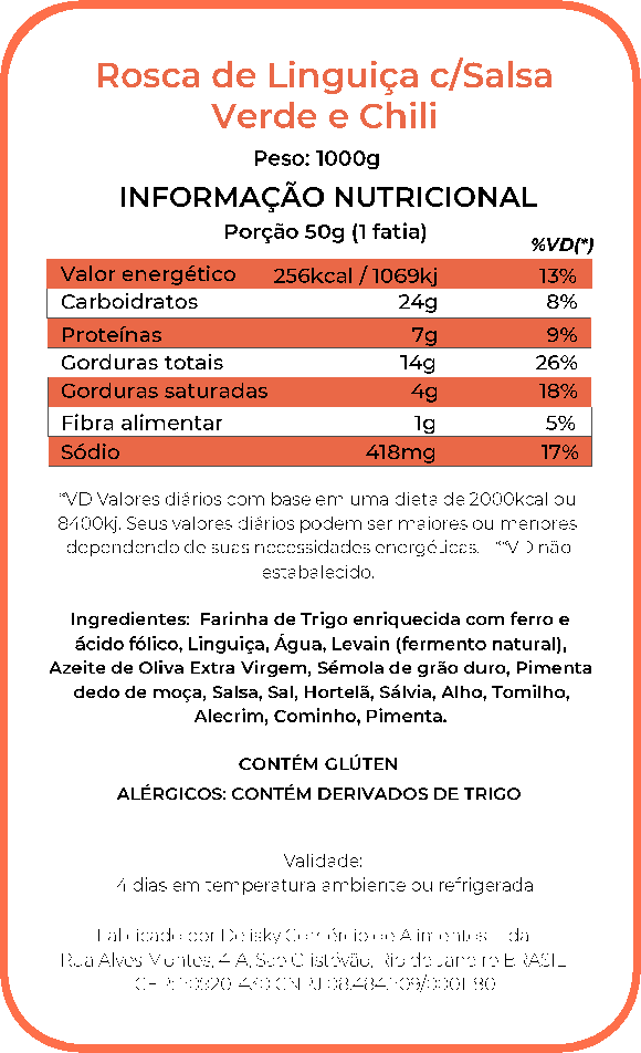 Rosca linguiça - Informação Nutricional