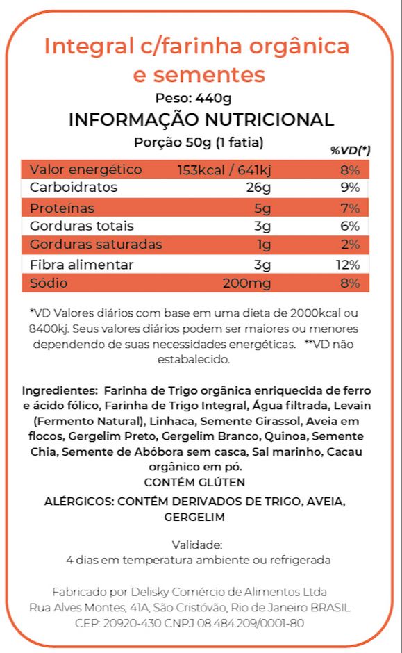 Integral c/Farinha Orgânica - Informação Nutricional