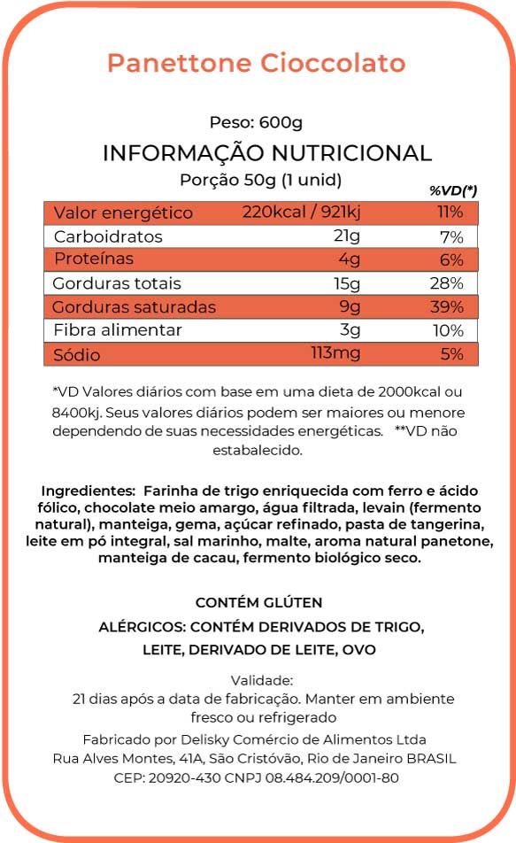 Panettone Cioccolato - Informação Nutricional